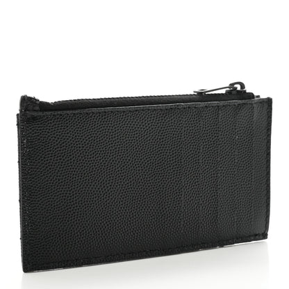 Saint Laurent Grain De Poudre Matelasse Chevron Monogram Fragments Zippered Card Case Black 3 of 8