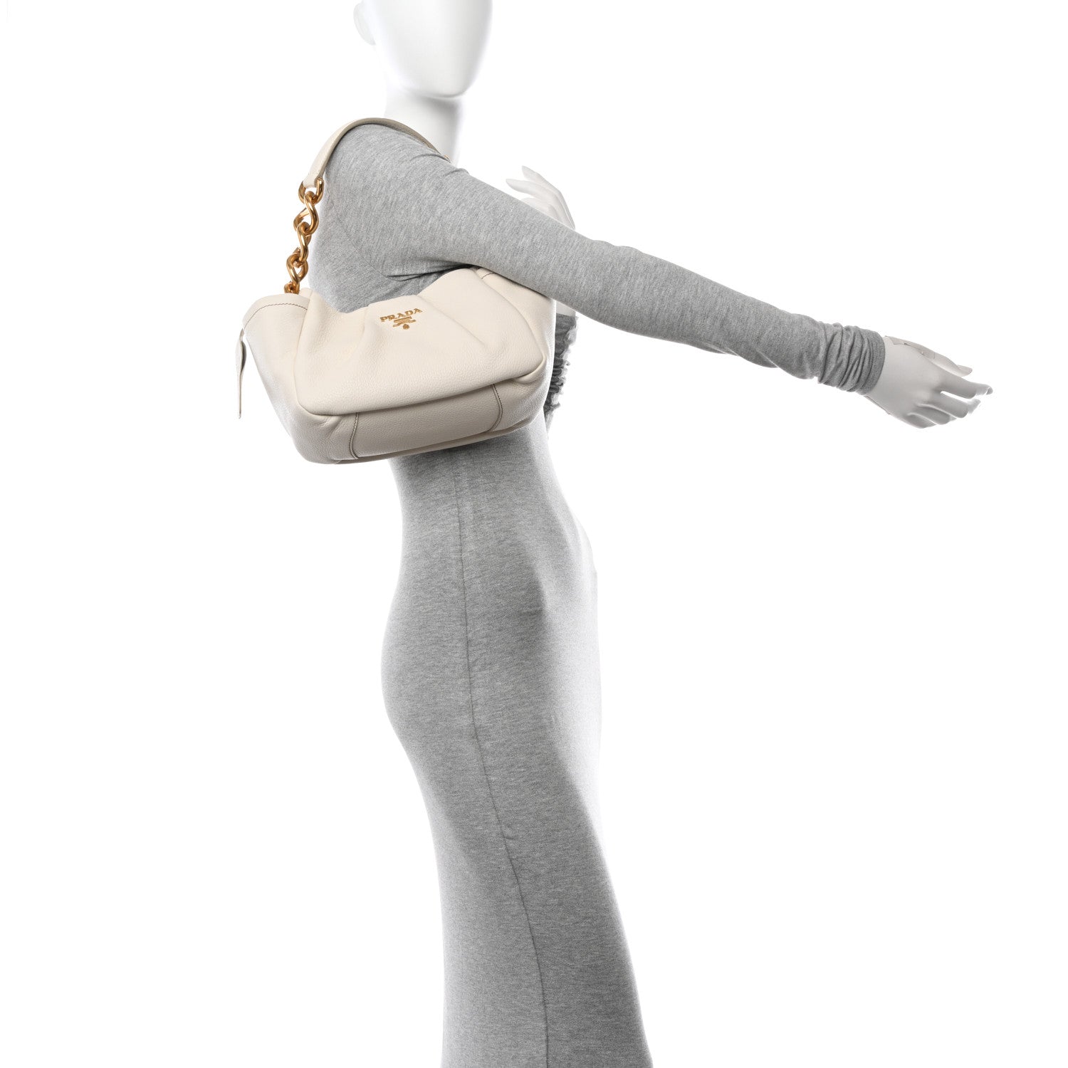 Prada Cervo Pleats Small Shoulder Bag Talco 2 of 11