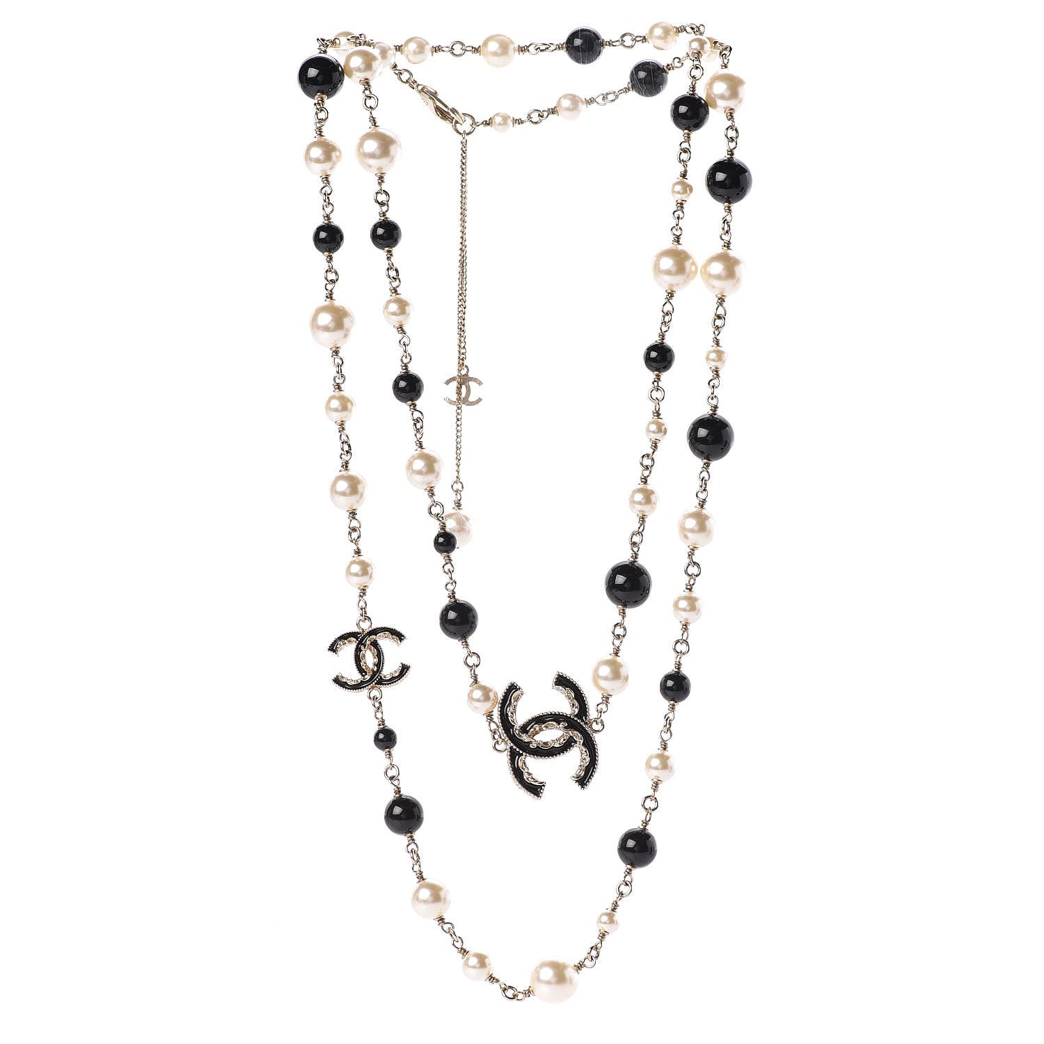 Chanel Pearl Bead Enamel CC Baroque Long Necklace Black Gold 3 of 4