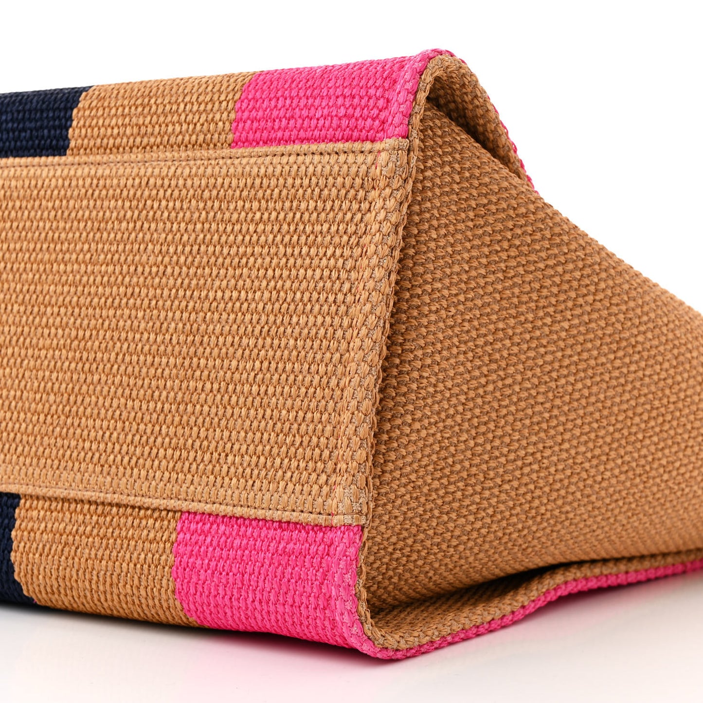 Straw Raffia Calfskin Striped Large Deauville Tote Dark Beige Fuchsia Navy Blue