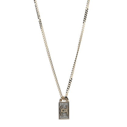 Chanel Crystal Dog Tag Charm Necklace Gold 1 of 7
