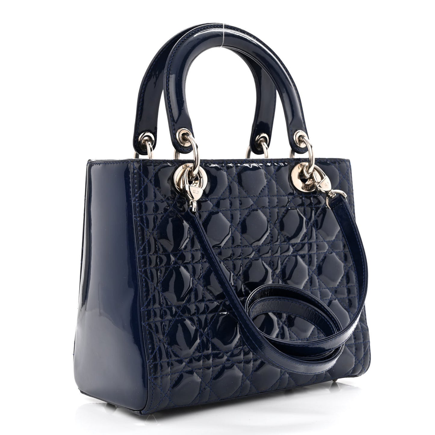 Patent Cannage Medium Lady Dior Navy Blue