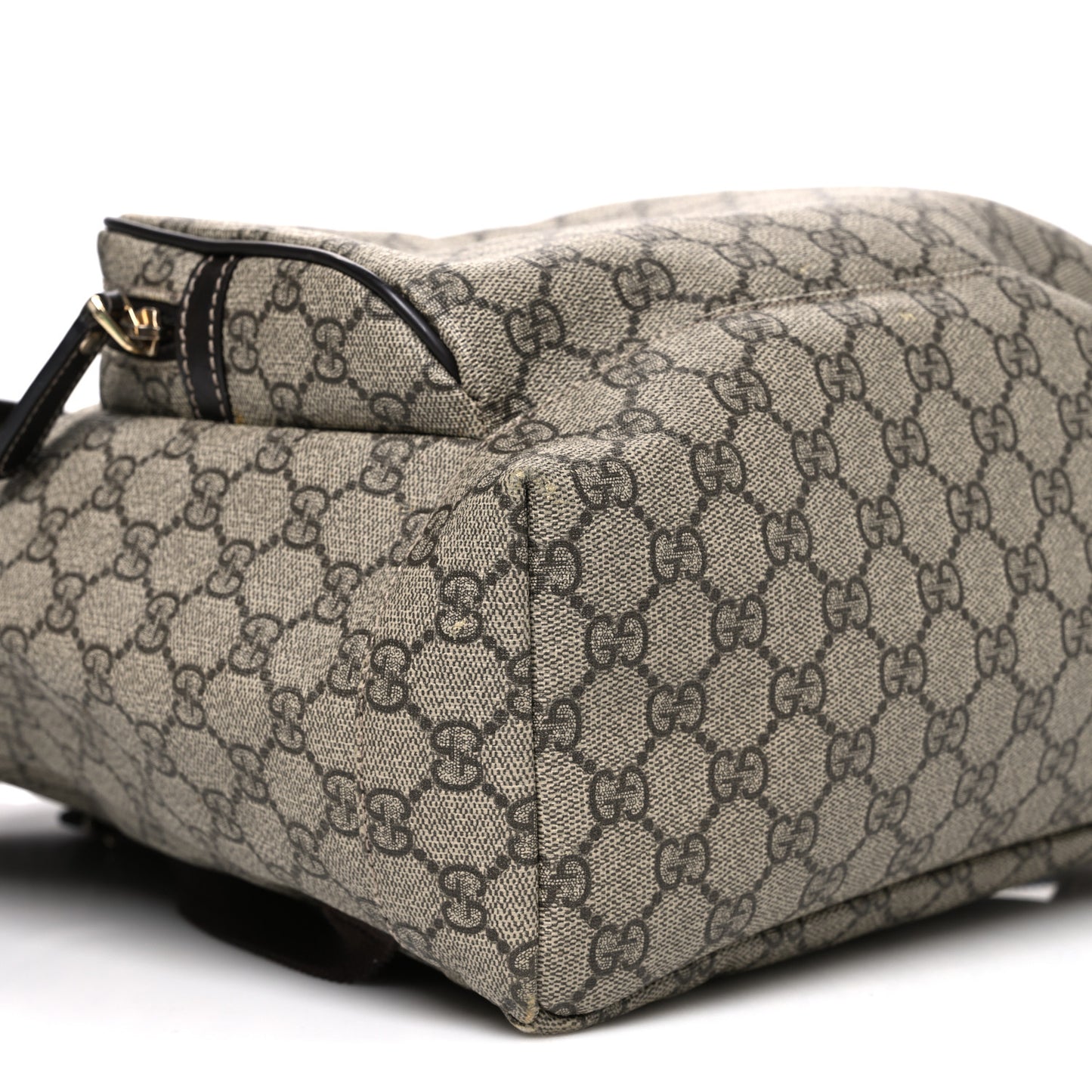 GG Supreme Monogram Medium Single Buckle Rucksack Backpack Beige Ebony Brown
