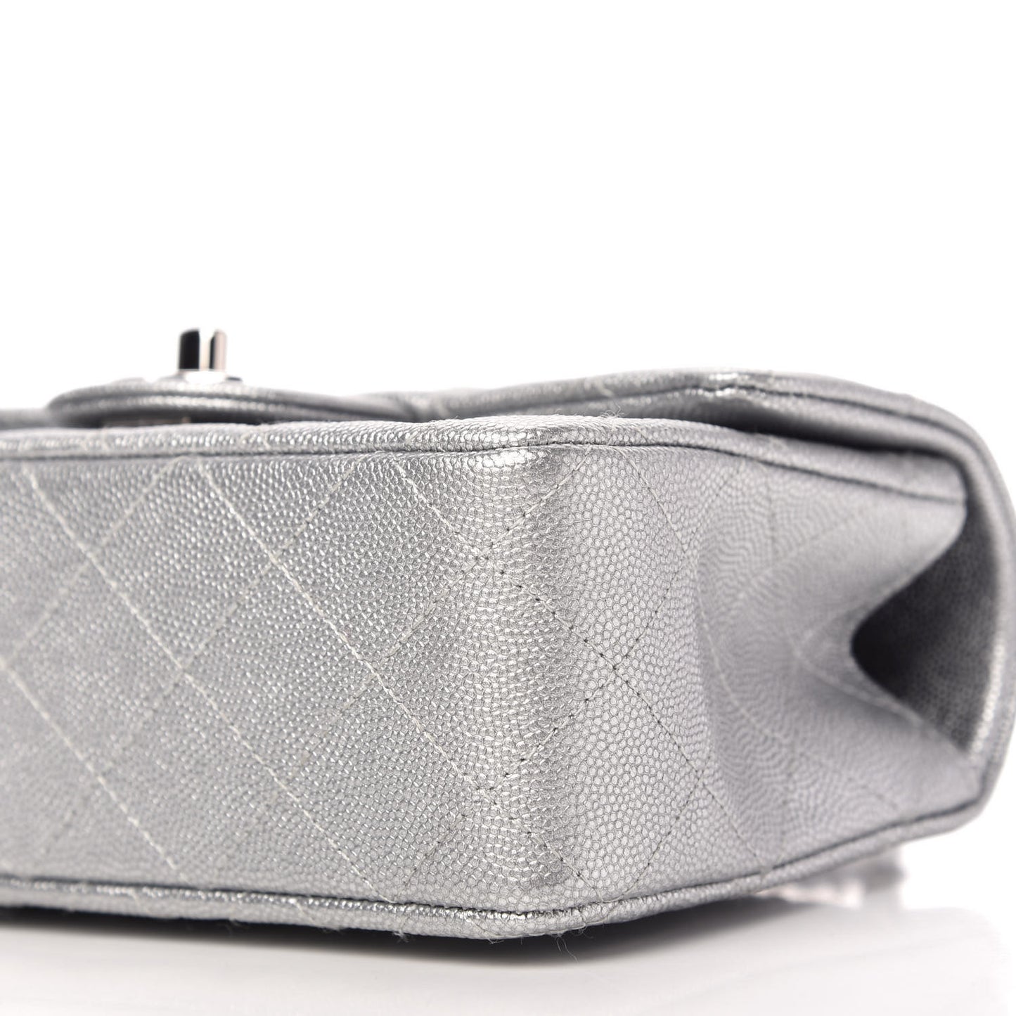 Metallic Caviar Quilted Mini Top Handle Rectangular Flap Silver