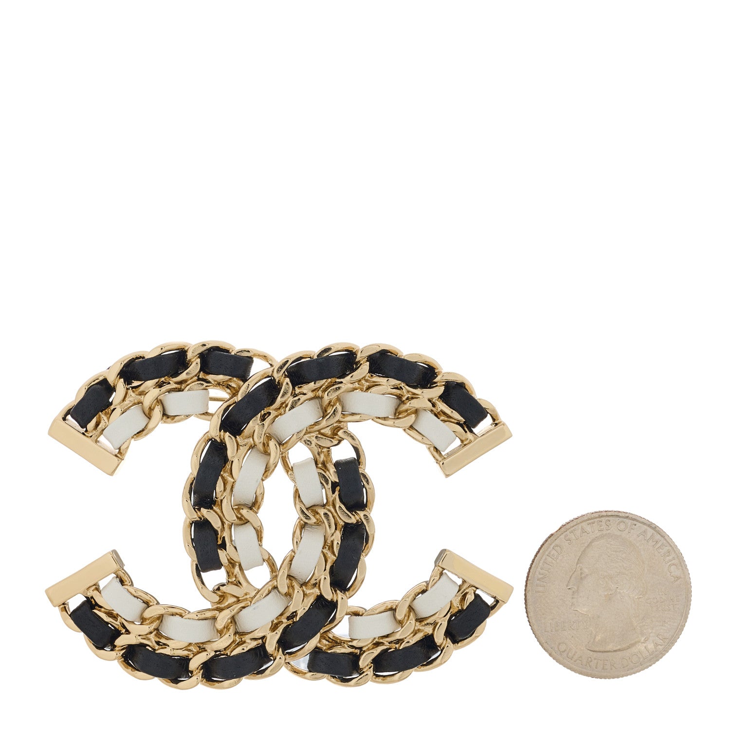 Chanel Lambskin Chain CC Brooch Black White Gold 2 of 5