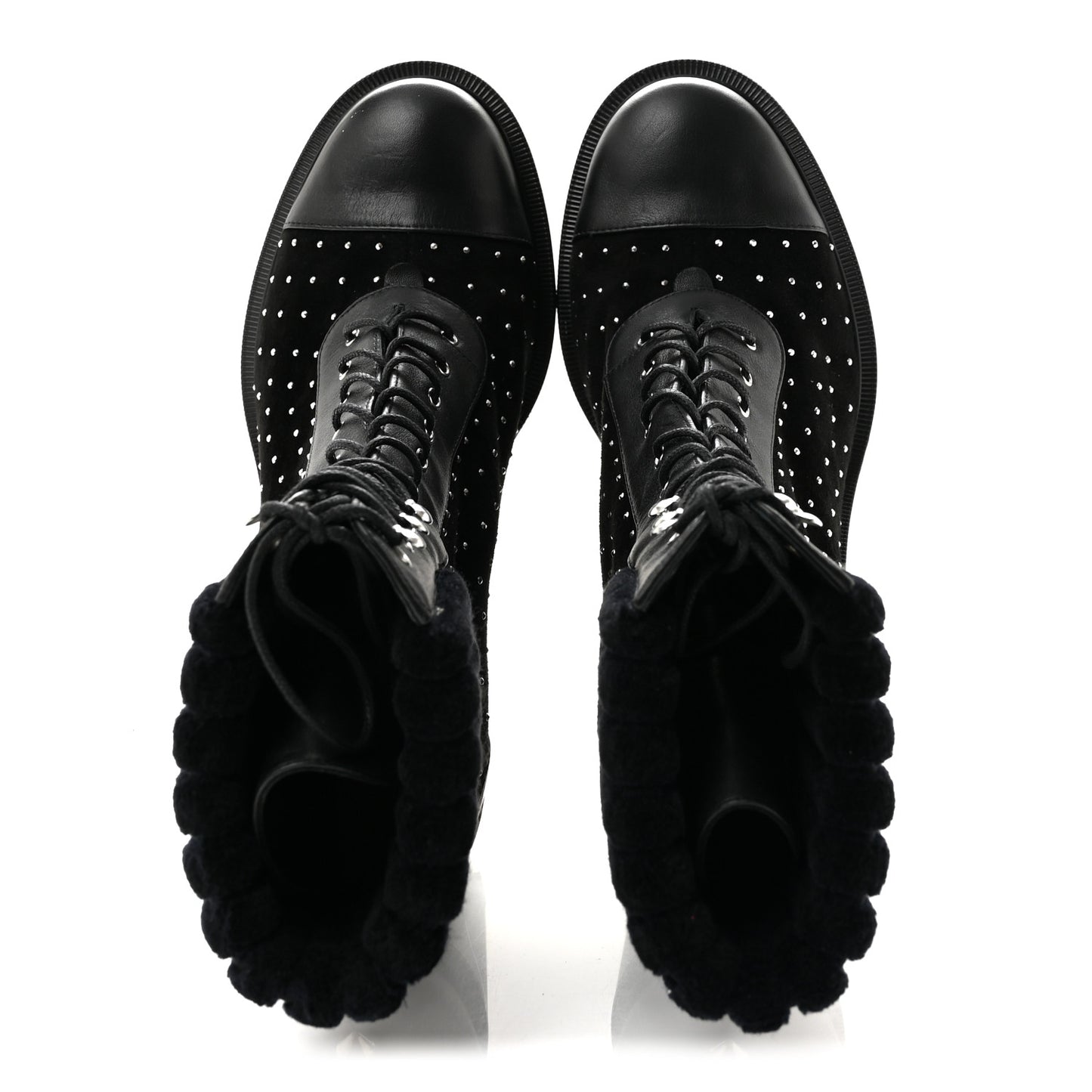 Calfskin Suede Cake Velvet Studded Dakita Lug 70 Boots 37.5 Black