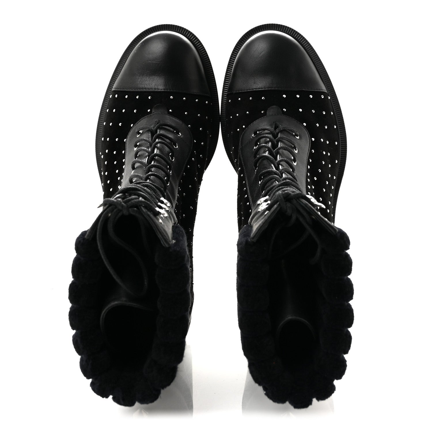 Christian Louboutin Calfskin Suede Cake Velvet Studded Dakita Lug 70 Boots 37.5 Black 2 of 8