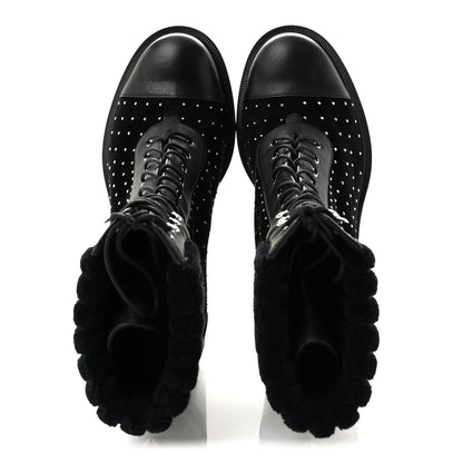 Christian Louboutin Calfskin Suede Cake Velvet Studded Dakita Lug 70 Boots 37.5 Black 2 of 8