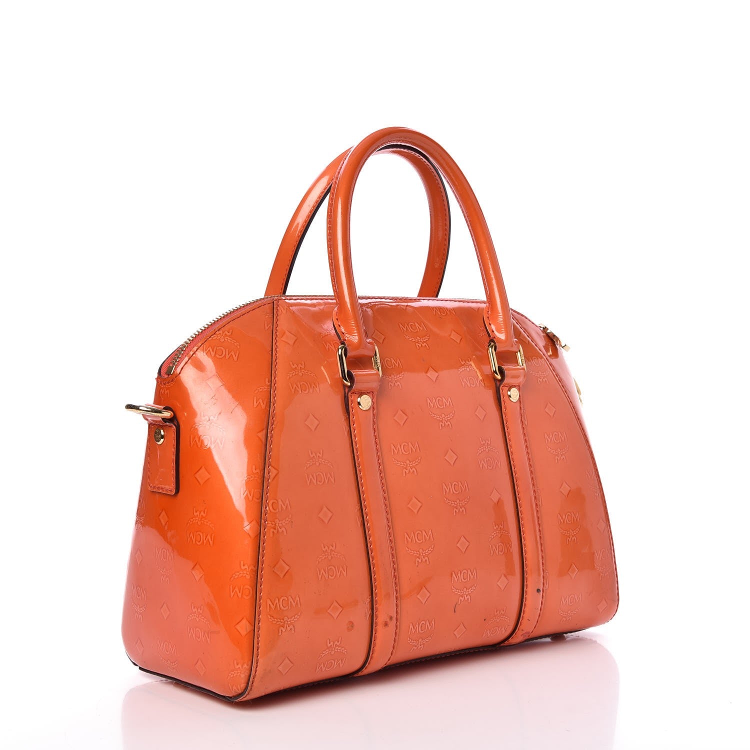 MCM Monogram Patent Zip Top Tote Orange 3 of 23