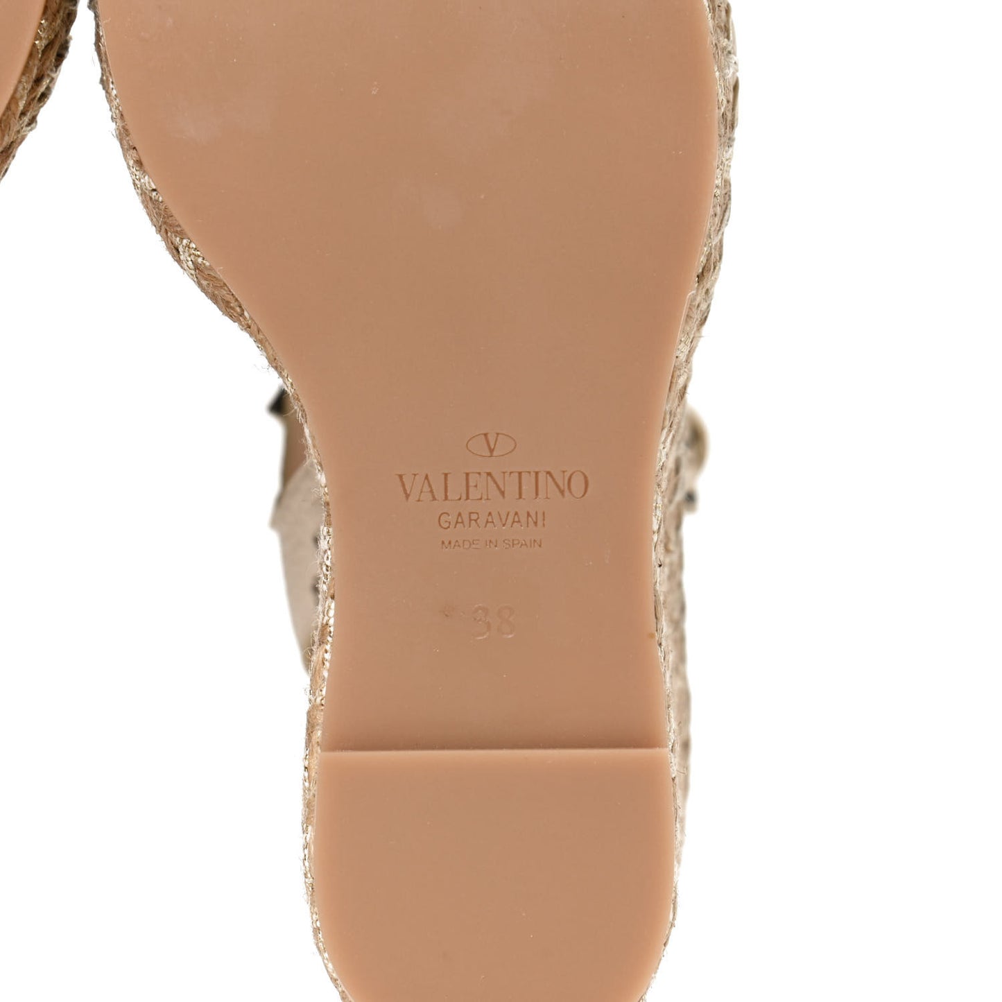 Grained Calfskin Rockstud Ankle Strap Espadrille Wedge Sandals 38 Light Ivory Natural