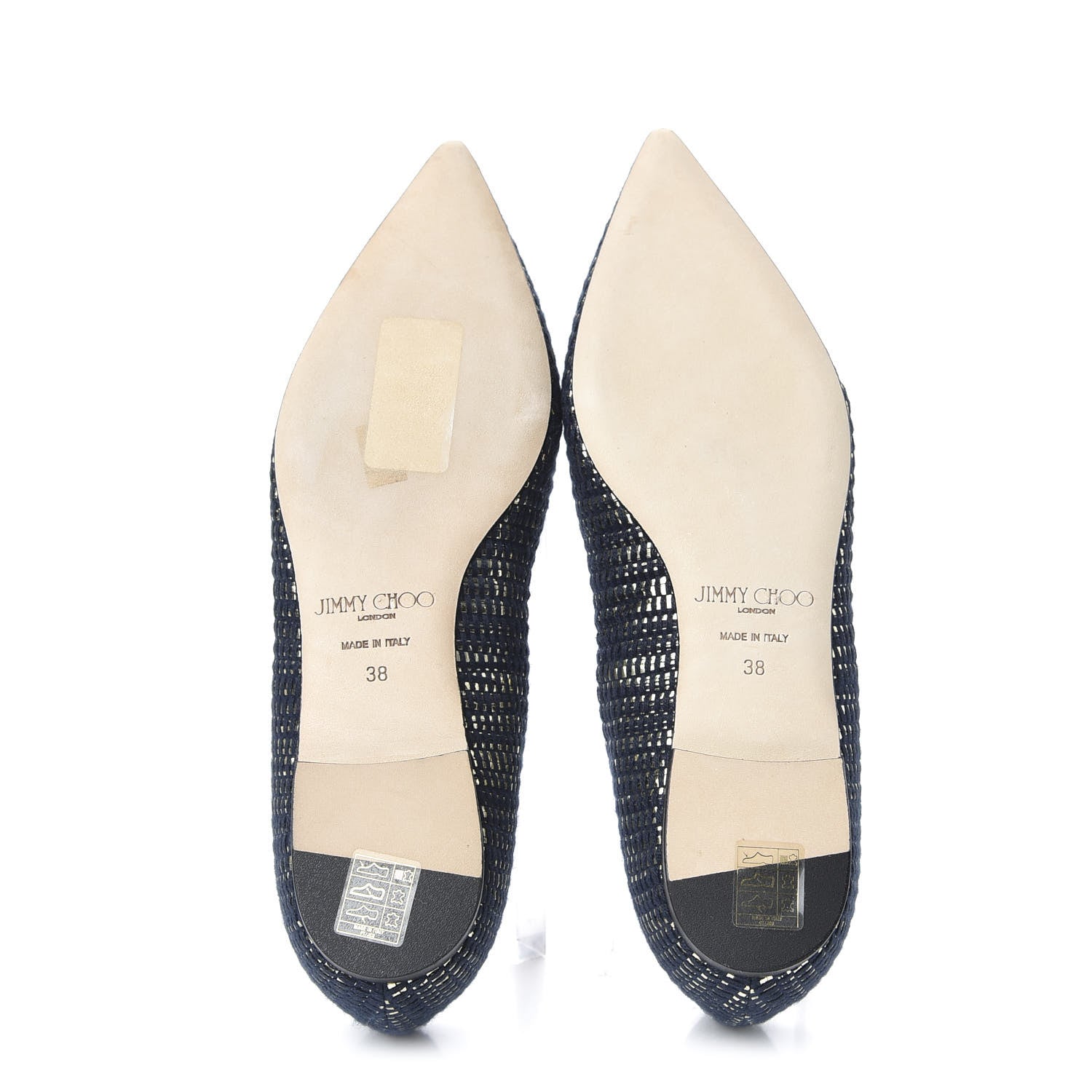 Jimmy Choo Metallic Fabric Kid Imogen Pointed Toe Flats 38 Navy Gold 5 of 9