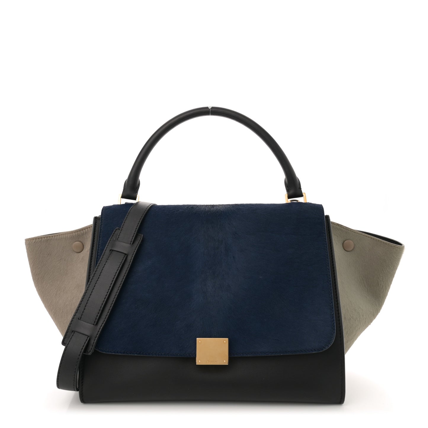 Pony Hair Smooth Calfskin Tri-Color Medium Trapeze Blue Taupe Black