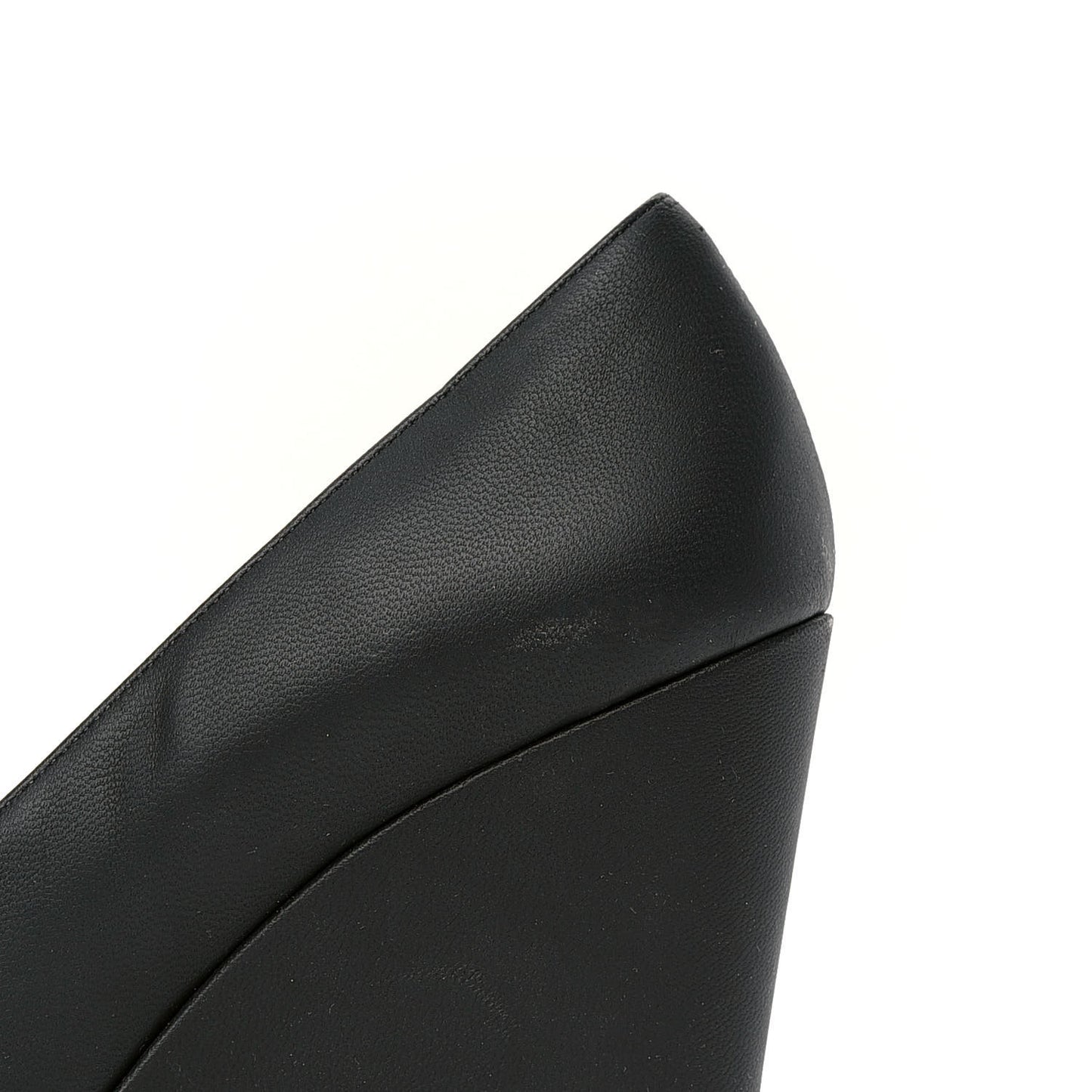 Calfskin Cap Toe Chain Wedge Pumps 38.5 Black