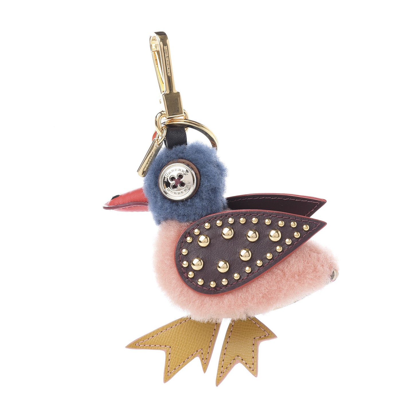 Calfskin Wool Studded Duck Bag Charm Ash Rose Multicolor
