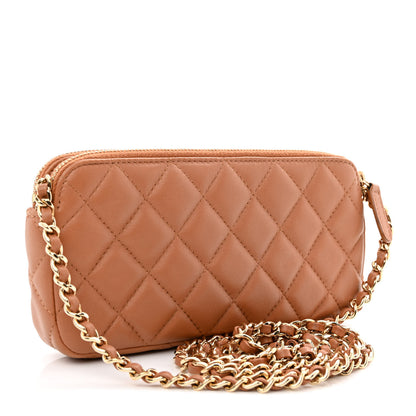 Chanel Lambskin Quilted Small Clutch With Chain Dark Beige 3 of 16