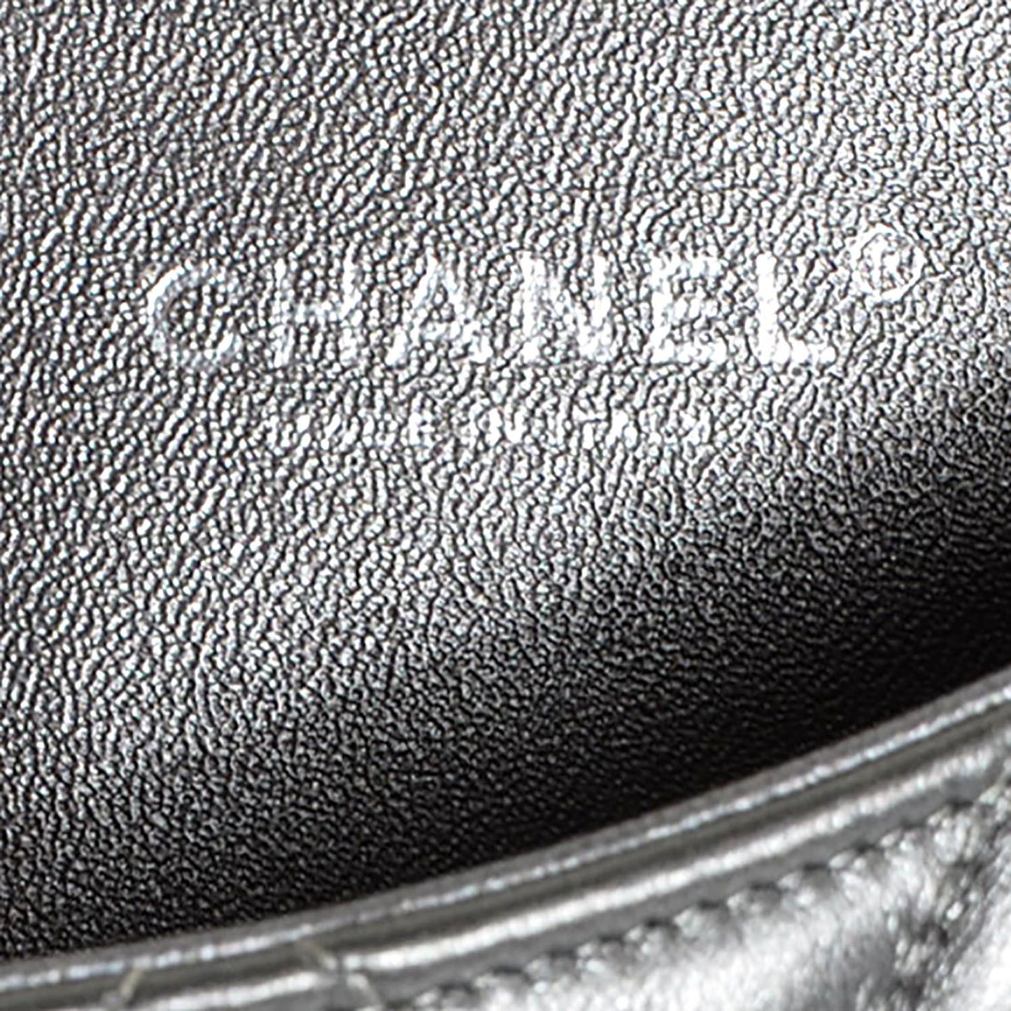Metallic Lambskin Quilted Clutch With Chain Flap Dark Grey