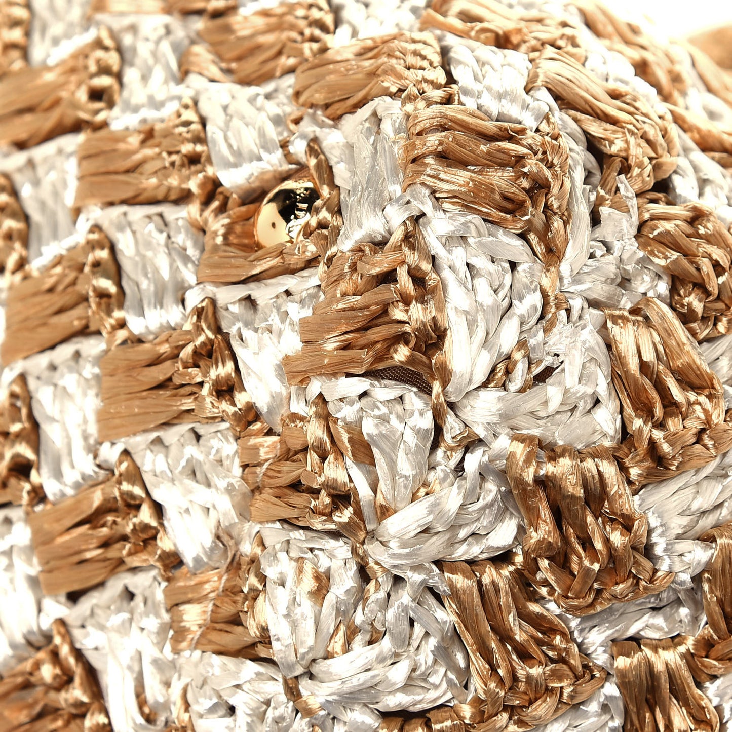 Raffia Crochet Bi-Color Tote Naturale Talco