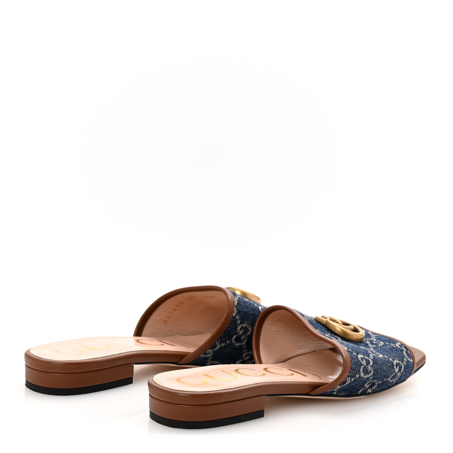 Gucci New Denim GG Monogram Miro Soft Calfskin Jolie Slide Sandals 37 Blue Tea Cuir Epilog 5 of 11