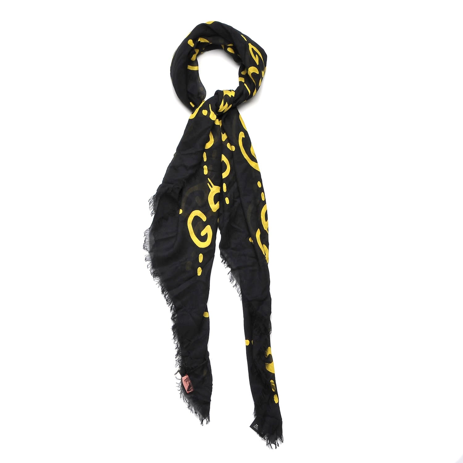Gucci Modal Silk GG Writers Shawl Black Yellow 1 of 7