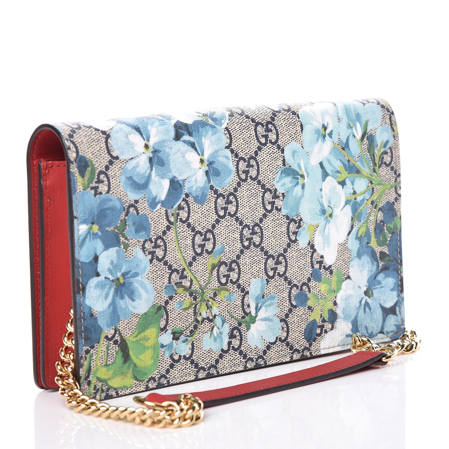 GG Supreme Monogram Blooms Chain Wallet Blue