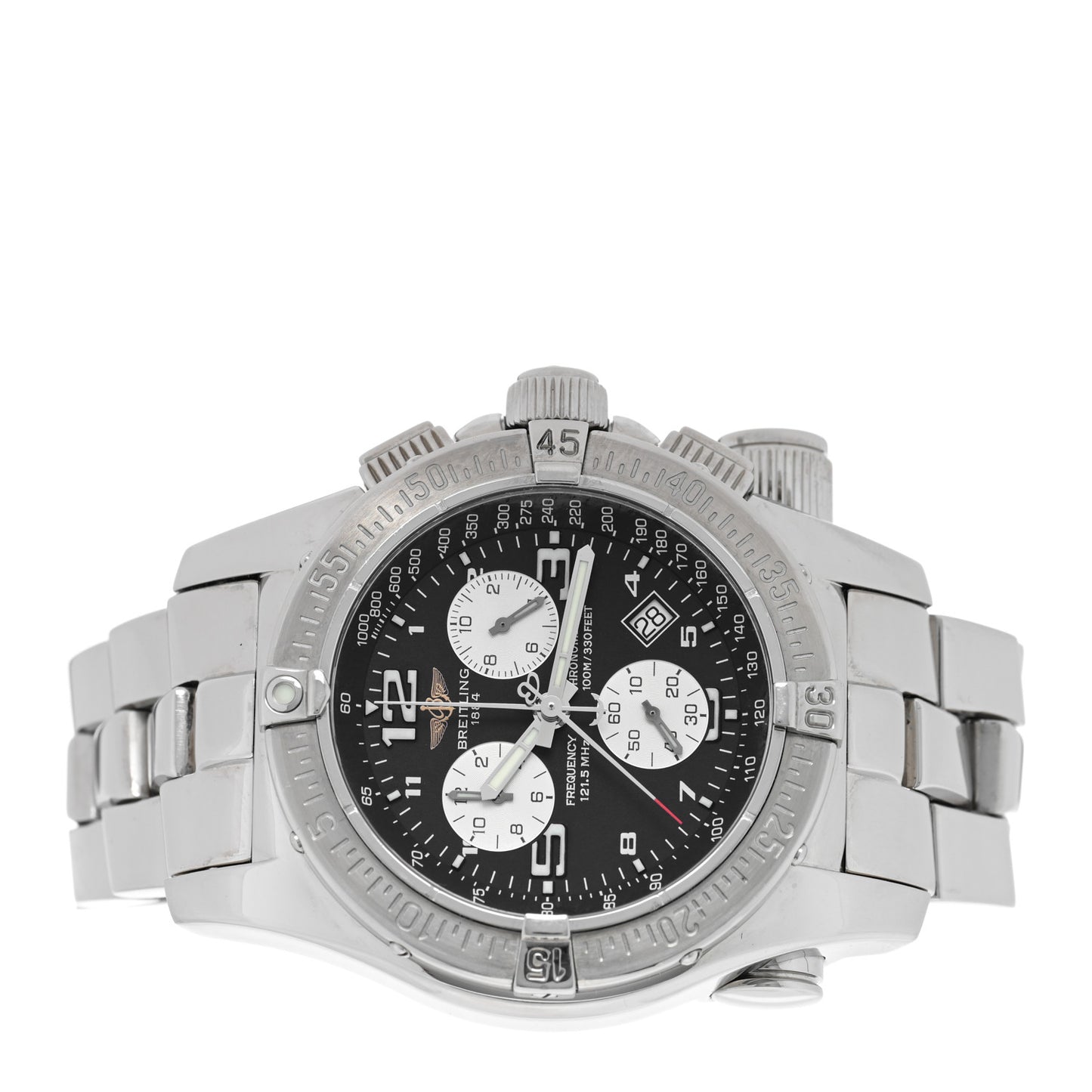 Stainless Steel 45mm Emergency Mission Chronograph Quartz Watch Black A73321