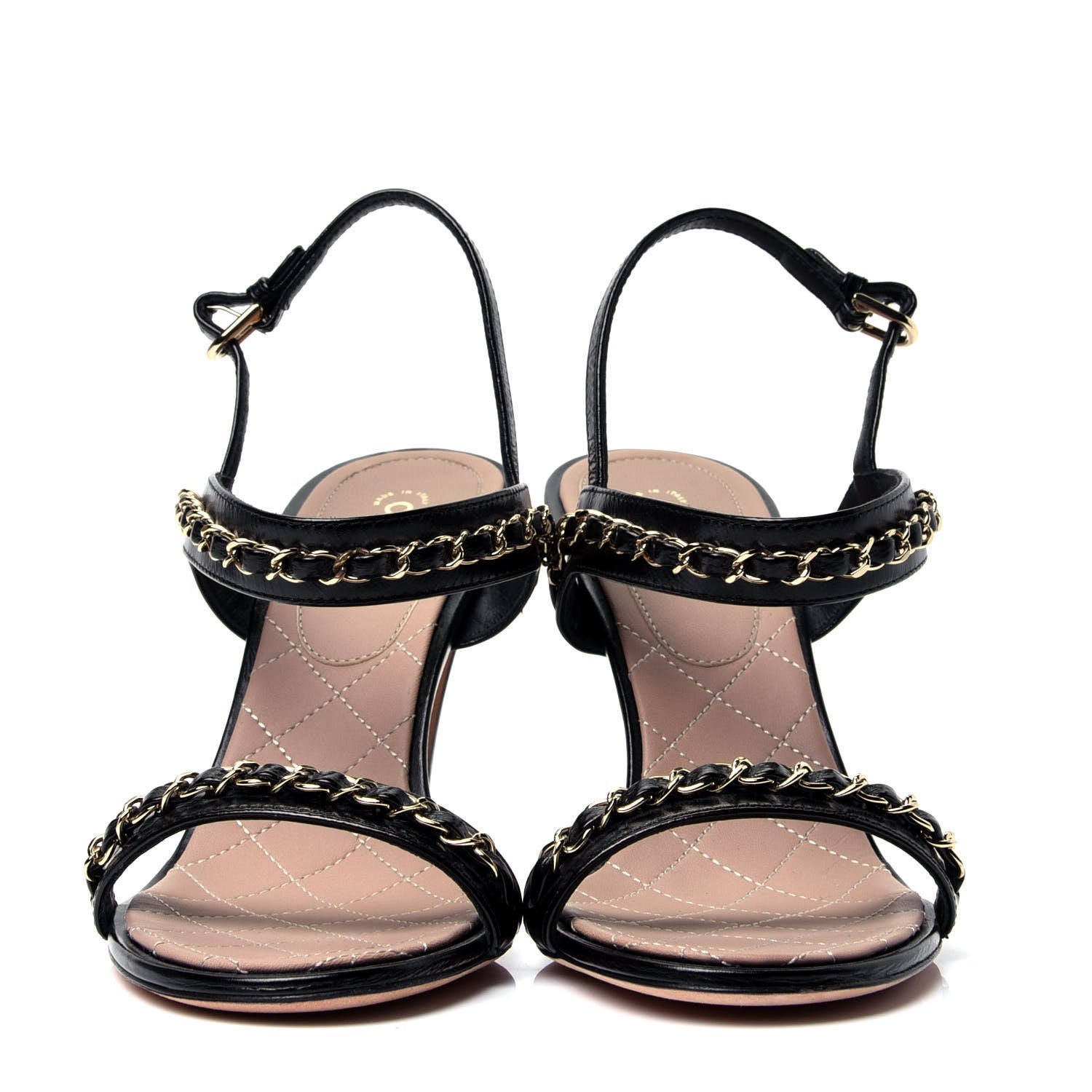 Chanel Crumpled Calfskin Chain Sandals 39.5 Black 2 of 11