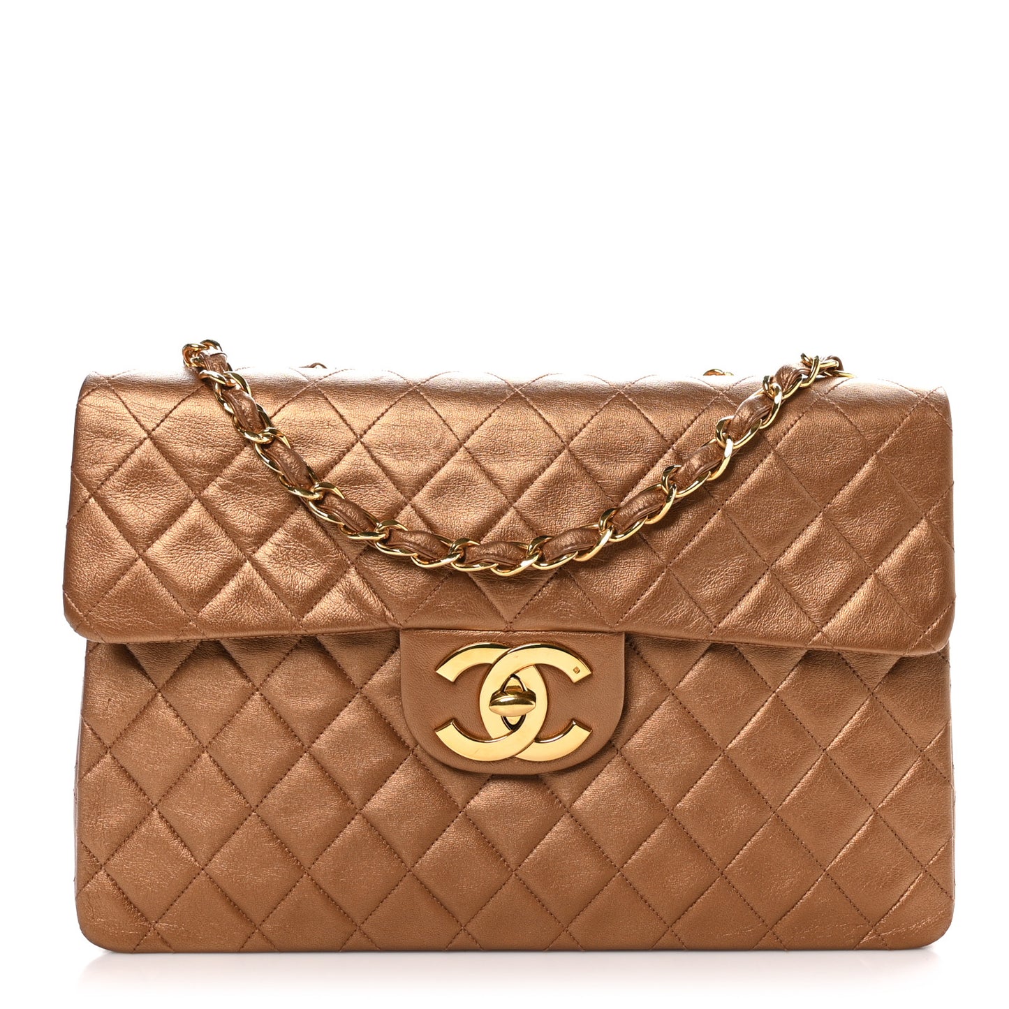 Metallic Lambskin Quilted XL Jumbo Single Flap Bronze