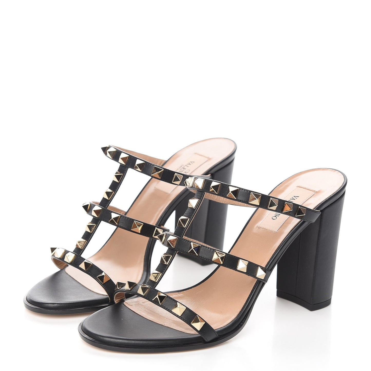 Calfskin Rockstud 90mm Caged Slide Sandals 39 Black
