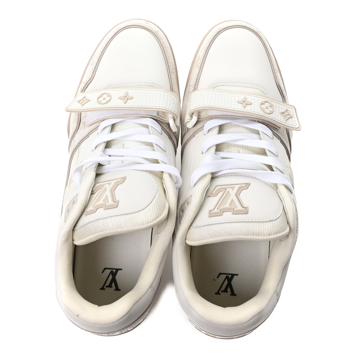 Calfskin Monogram Mens LV Trainer Sneakers 9.5 Beige