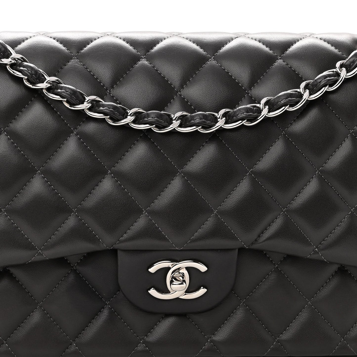 Lambskin Quilted Jumbo Double Flap Dark Grey