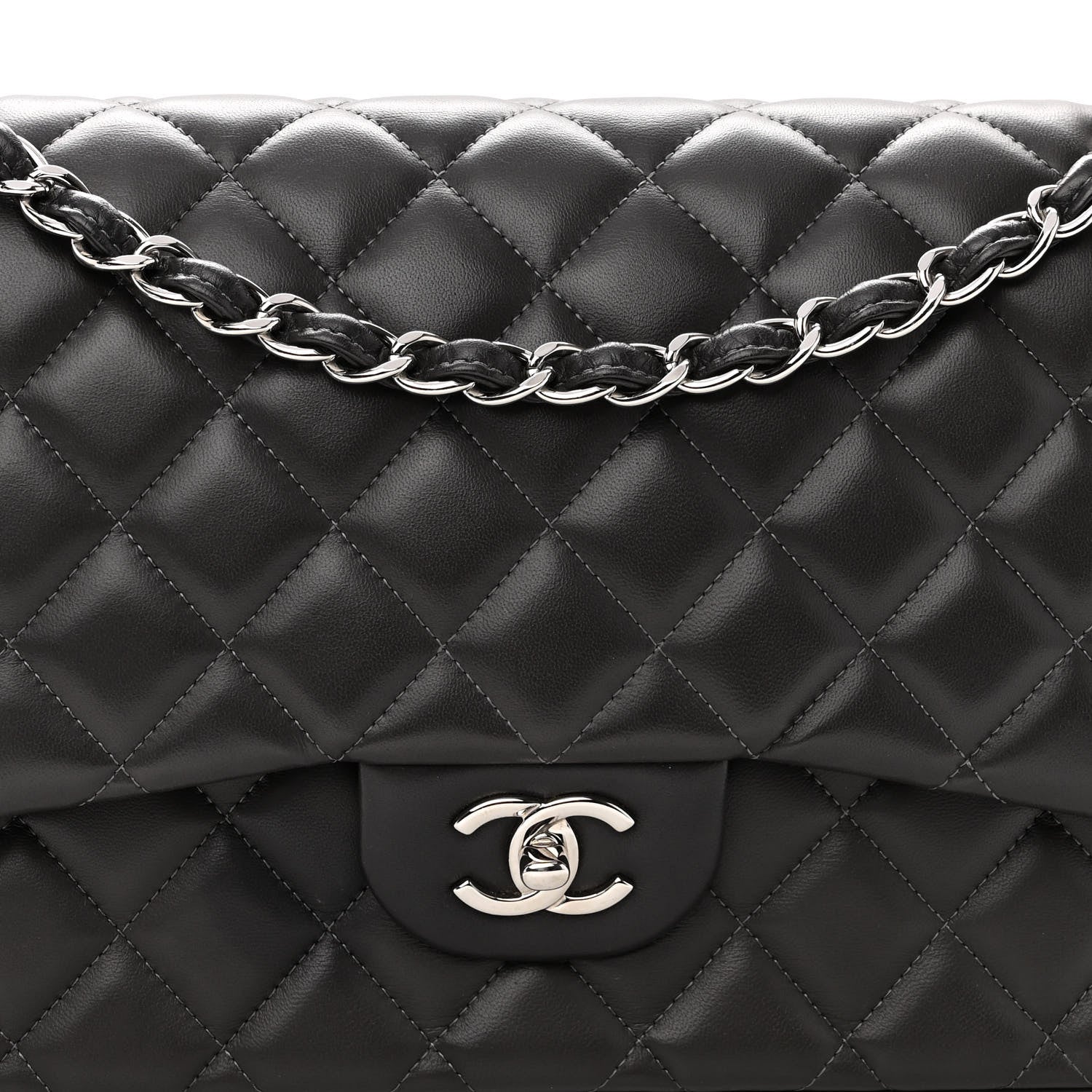 Chanel Lambskin Quilted Jumbo Double Flap Dark Grey 8 of 10
