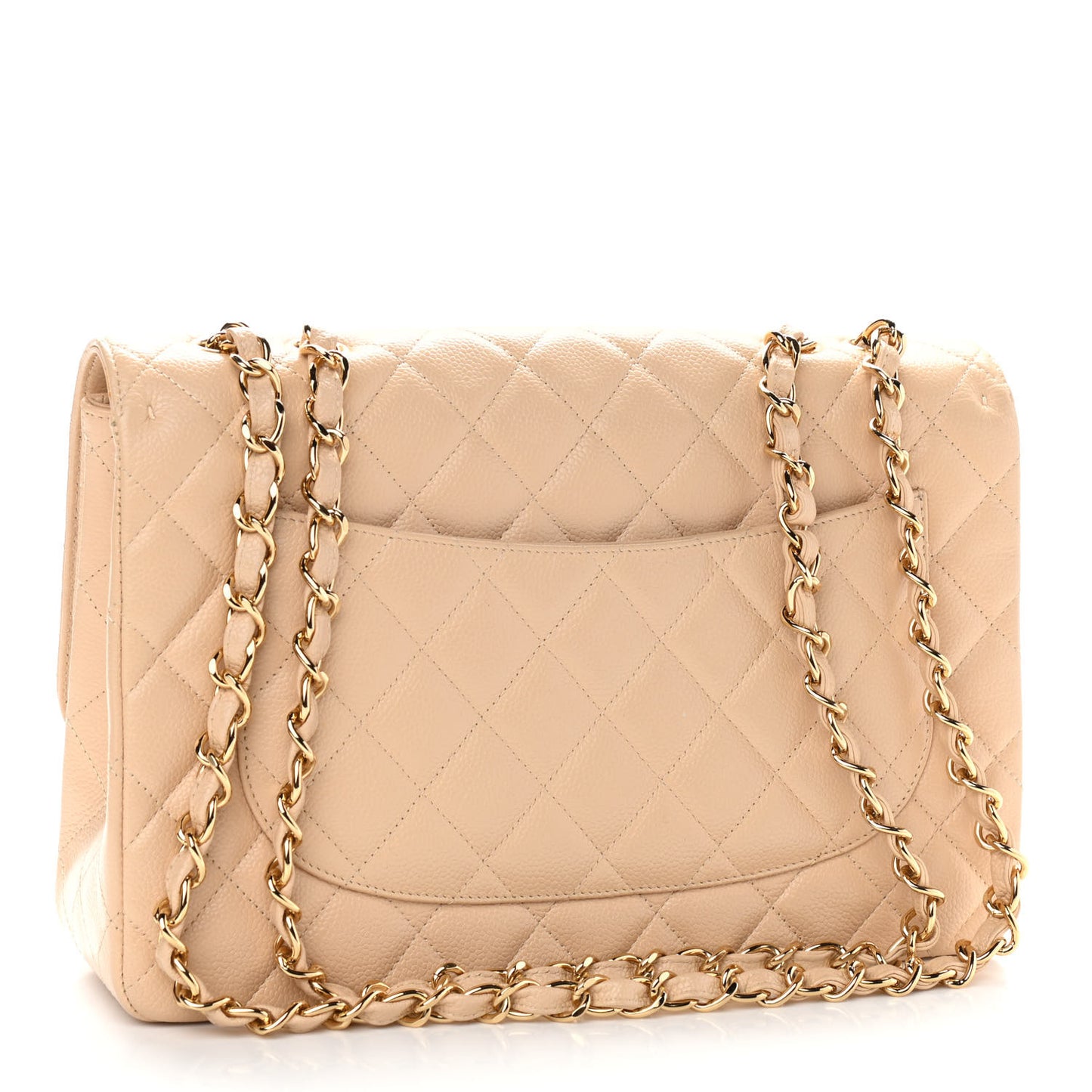 Caviar Quilted Jumbo Single Flap Beige