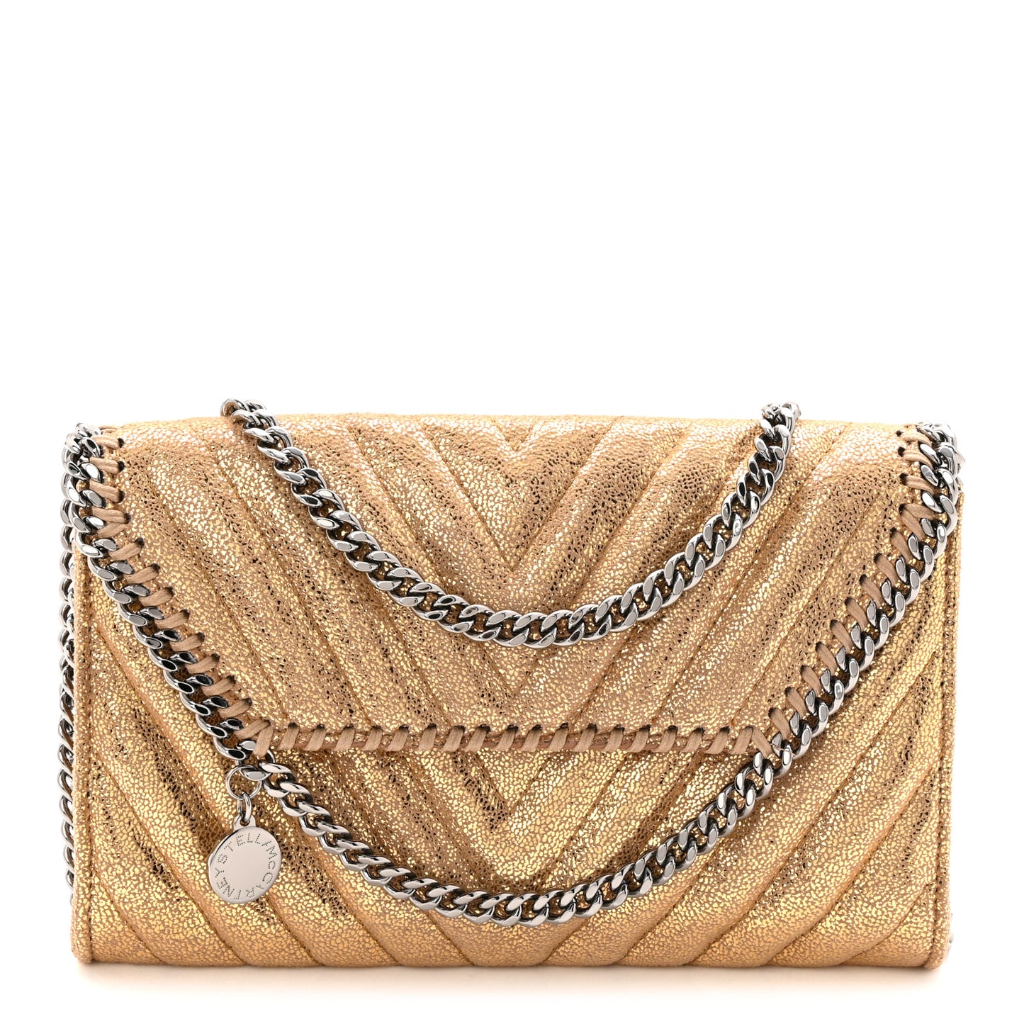 Metallic Shaggy Deer Chevron Quilted Mini Fold Over Falabella Gold