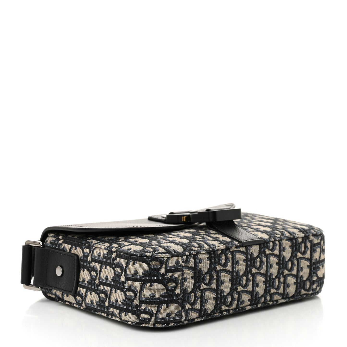 Oblique Jacquard Grained Calfskin Small Saddle Messenger Bag Beige Black