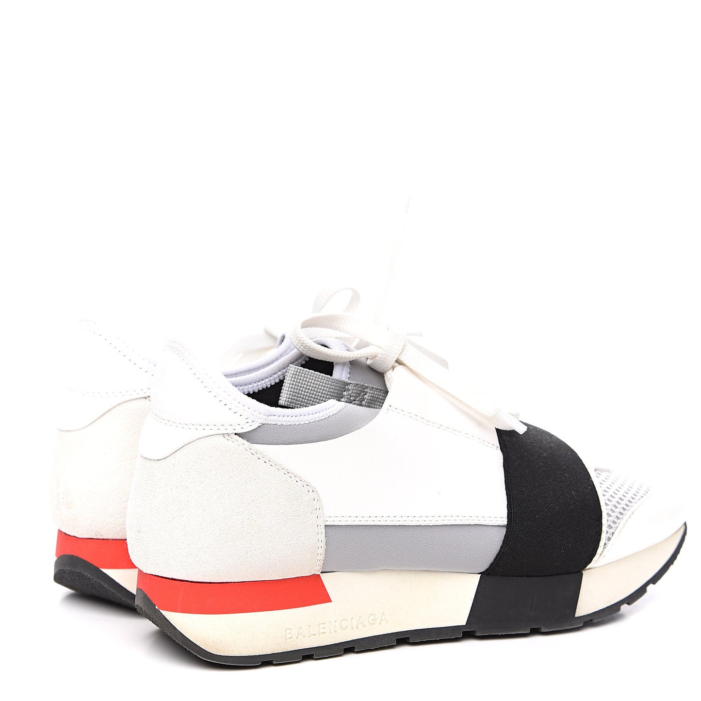 Mesh Calfskin Neoprene Suede Womens Race Runner Sneakers 35 White Black Gris