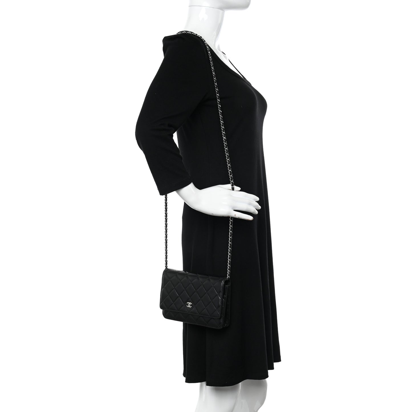 Lambskin Quilted Wallet On Chain WOC Black