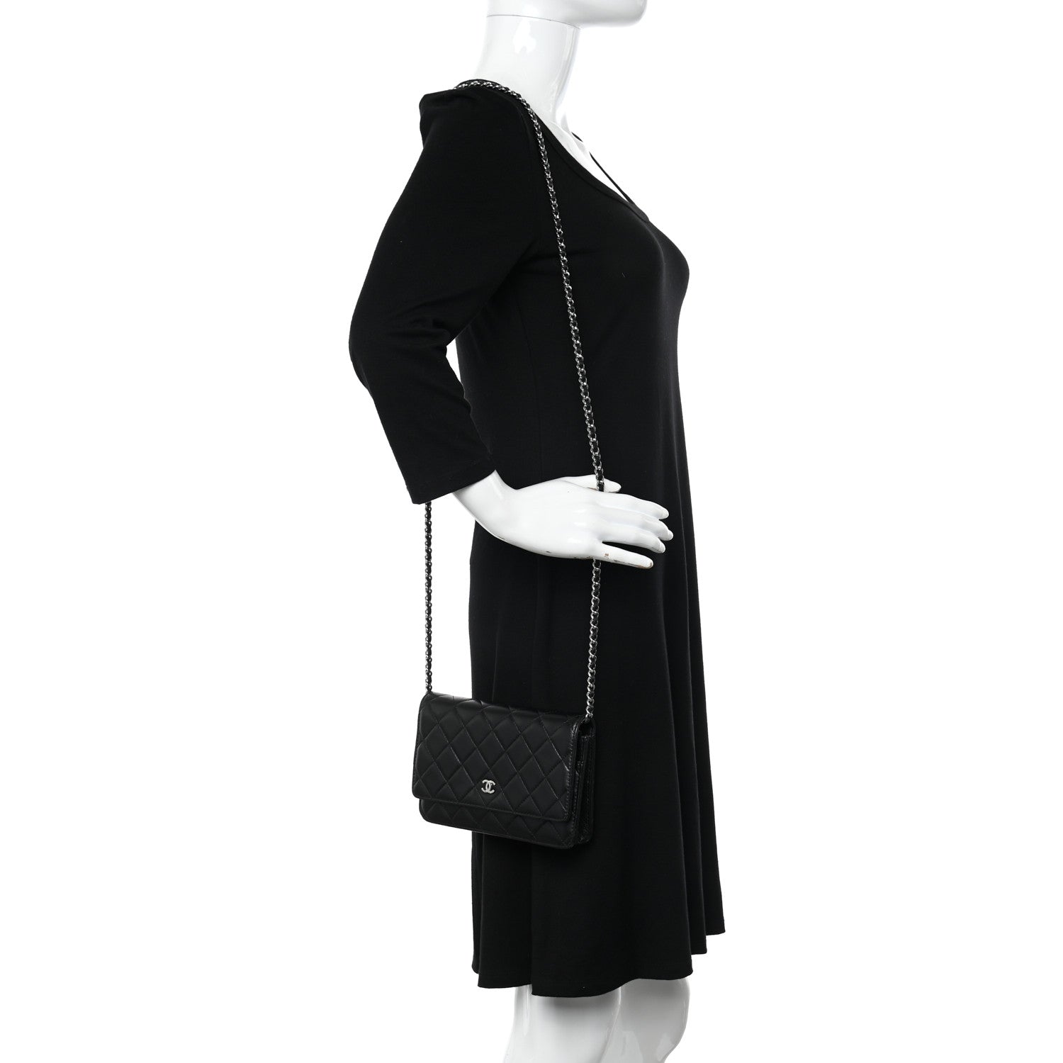 Chanel Lambskin Quilted Wallet On Chain WOC Black 2 of 16
