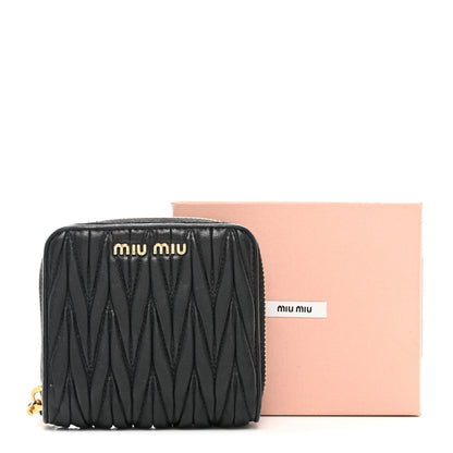 Miu Miu Nappa Matelasse Zip Around Compact Wallet Black 10 of 10