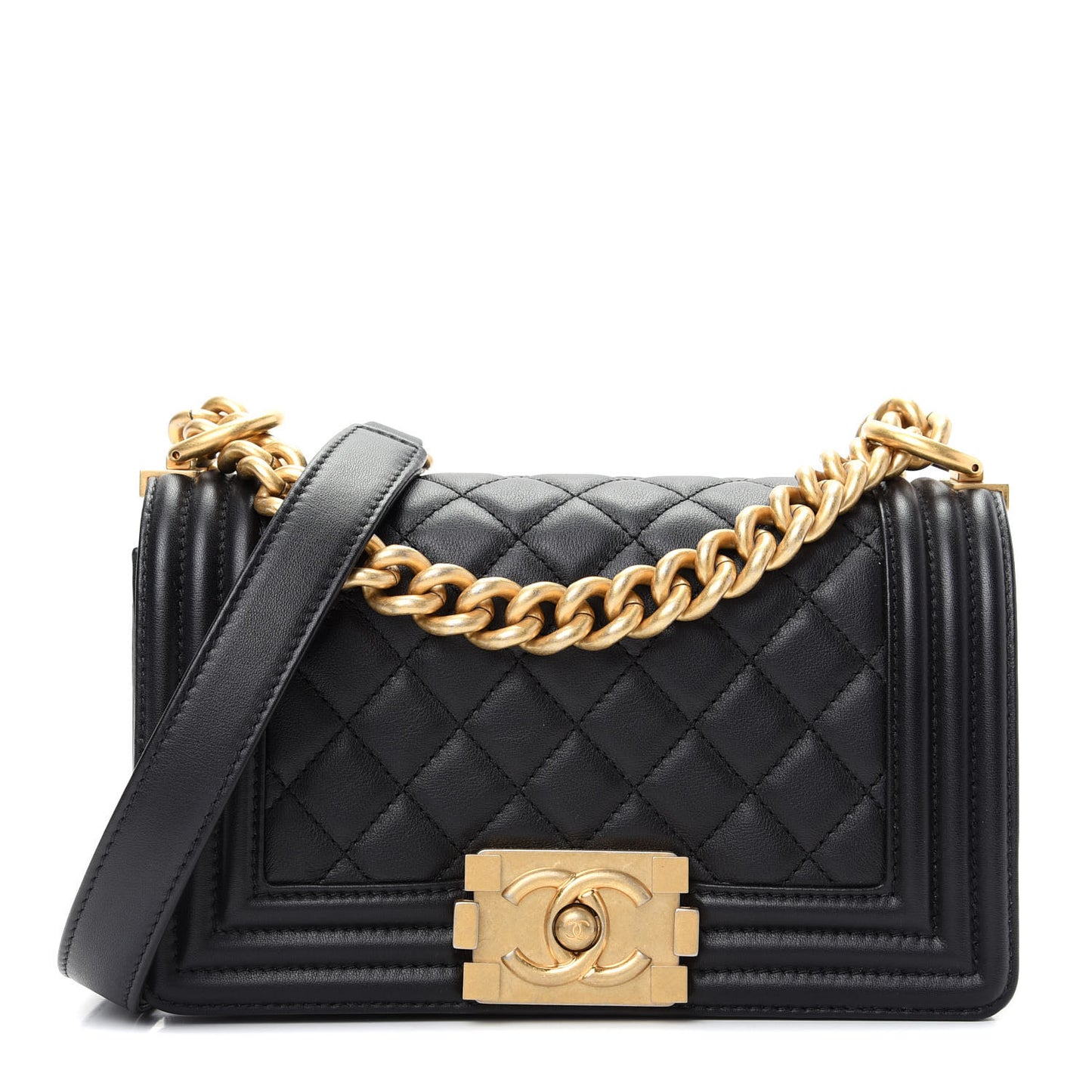 Calfskin Quilted Small Boy Flap Black