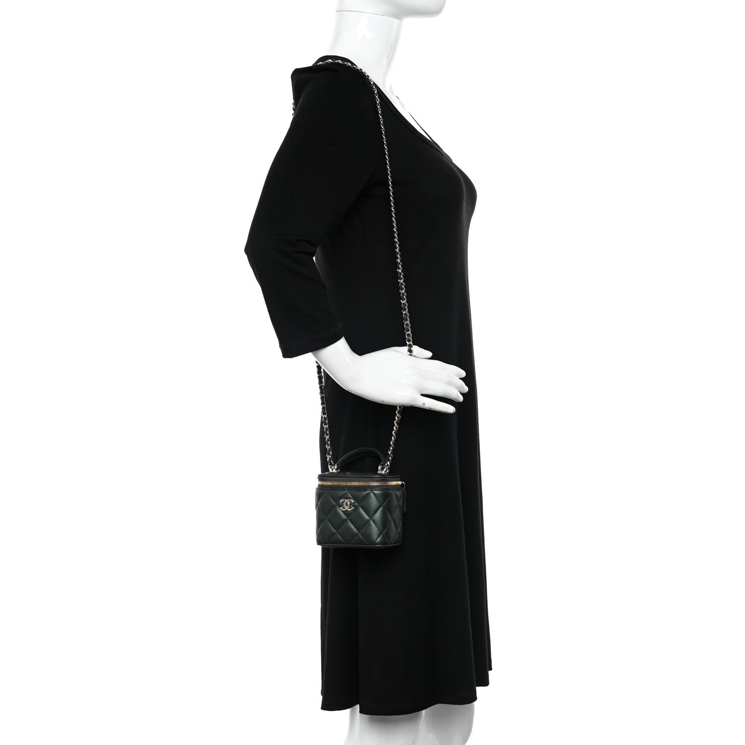 Chanel Iridescent Lambskin Quilted Mini Top Handle Vanity Case With Chain Dark Green 2 of 10