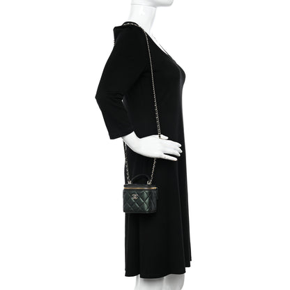 Chanel Iridescent Lambskin Quilted Mini Top Handle Vanity Case With Chain Dark Green 2 of 10