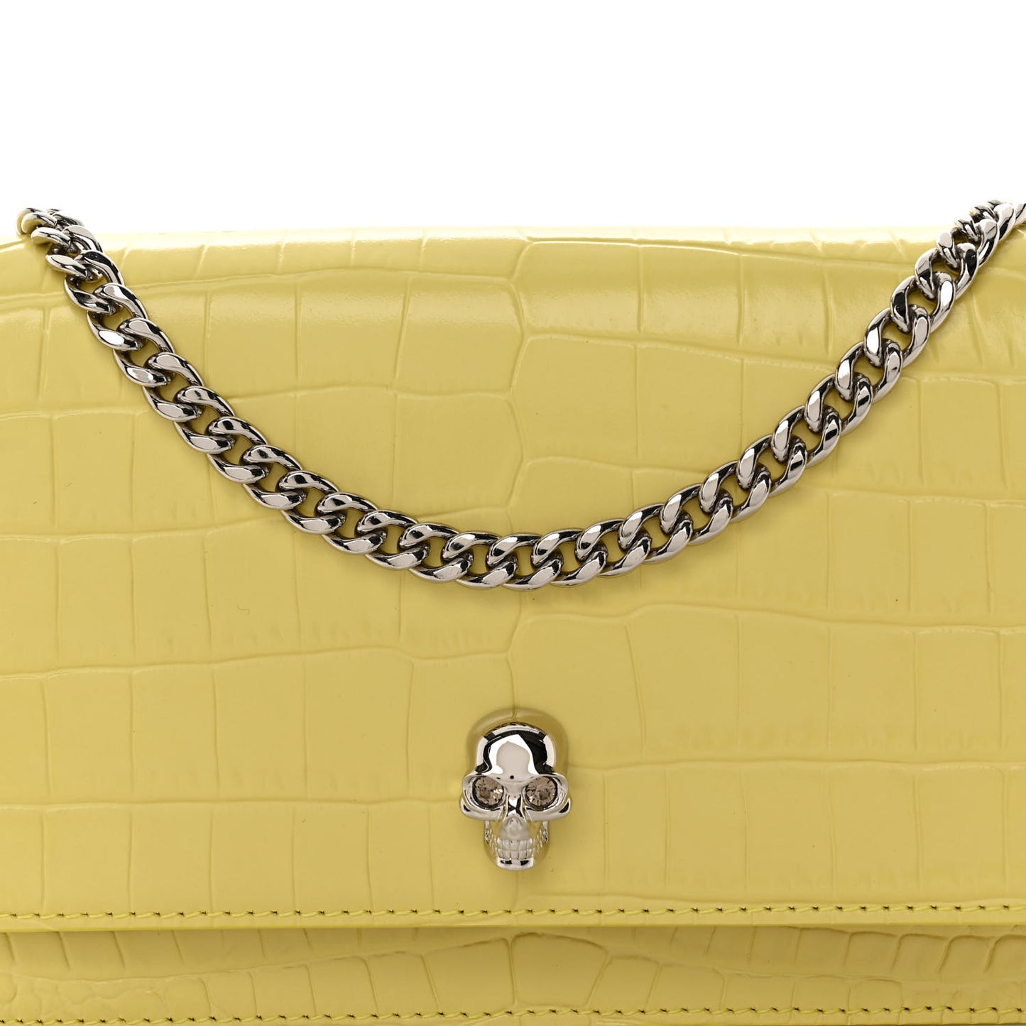 Calfskin Crocodile Embossed Skull Mini Crossbody Bag Yellow