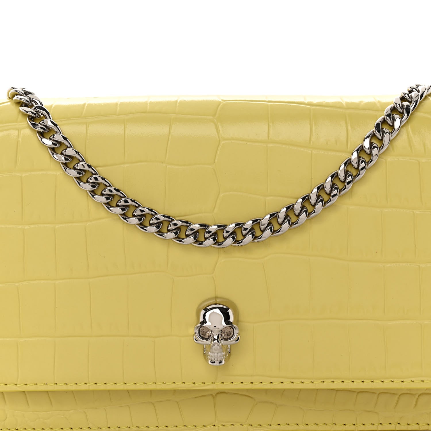 Alexander McQueen Calfskin Crocodile Embossed Skull Mini Crossbody Bag Yellow 7 of 10