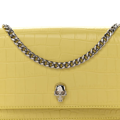 Alexander McQueen Calfskin Crocodile Embossed Skull Mini Crossbody Bag Yellow 7 of 10
