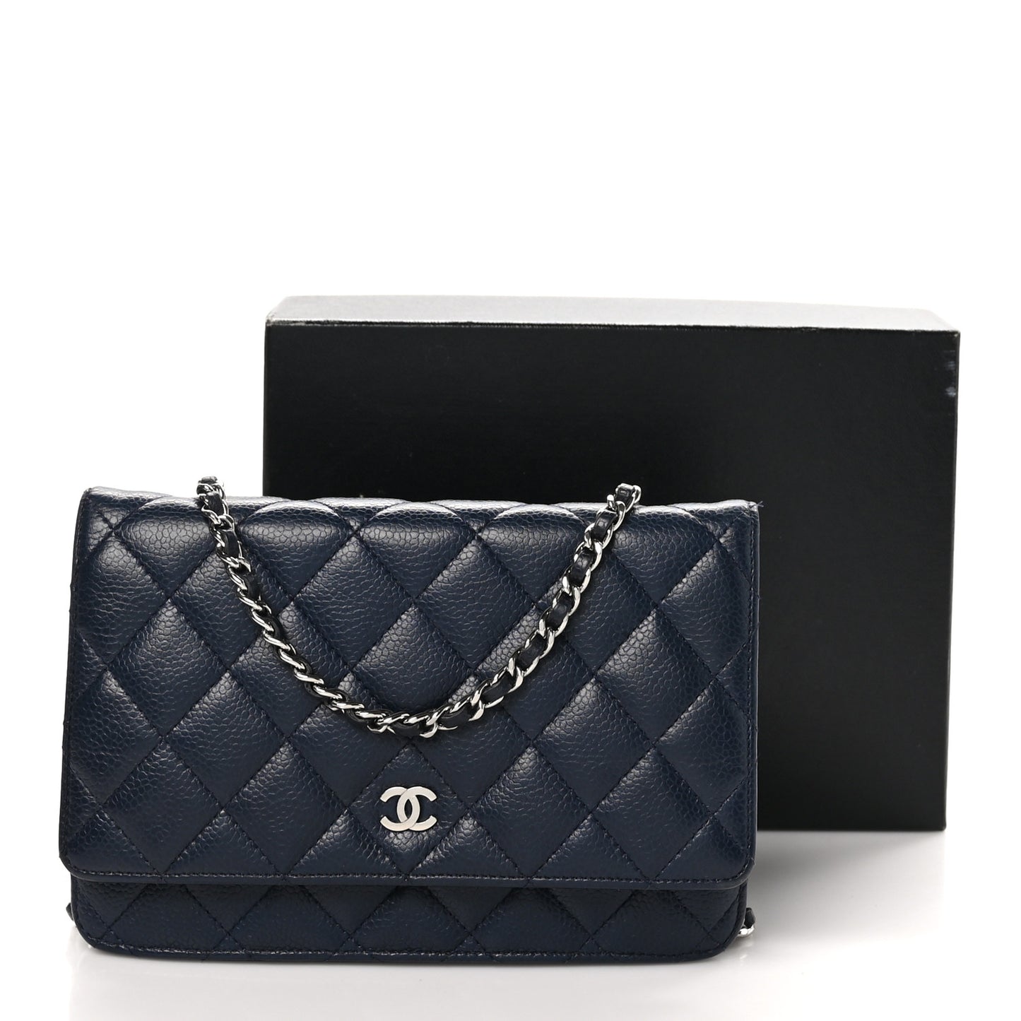 Caviar Quilted Wallet on Chain WOC Navy Blue