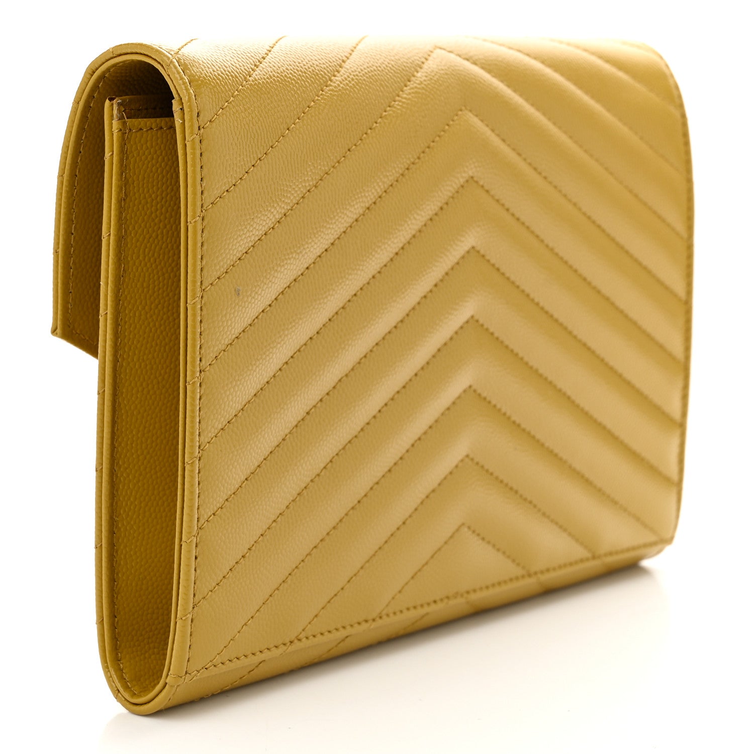 Saint Laurent Grain De Poudre Matelasse Chevron Monogram Envelope Clutch Light Chartreuse 3 of 12