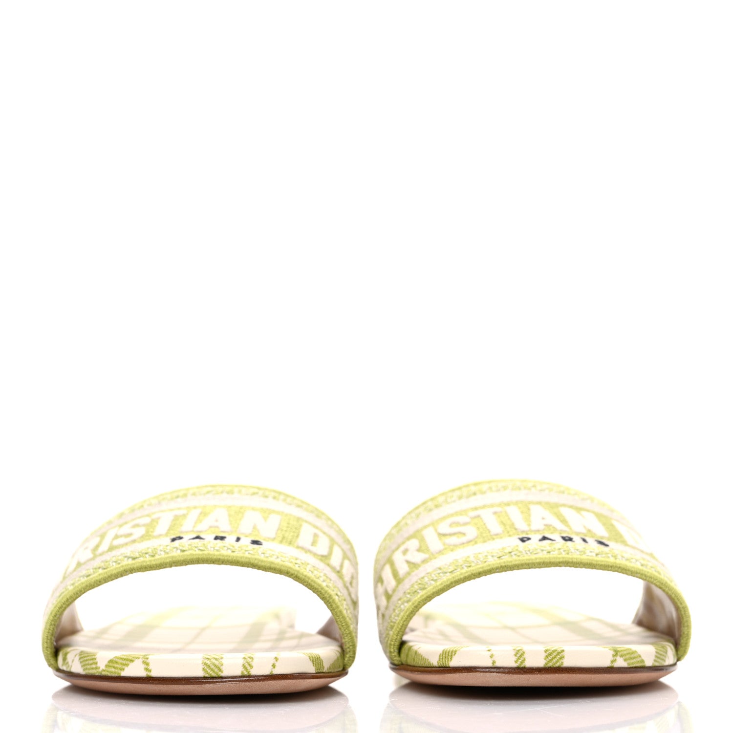Christian Dior Canvas Check'N'Dior Pop Embroidered Dway Flat Slide Sandals 36 Chartreuse 3 of 11