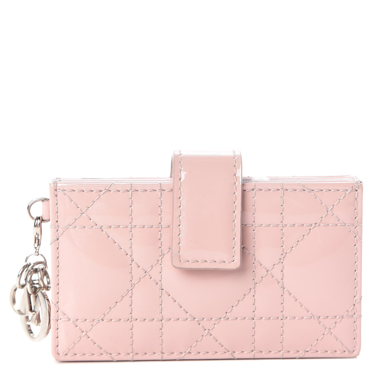 Patent Cannage Lady Dior 5-Gusset Card Holder Rose Clair