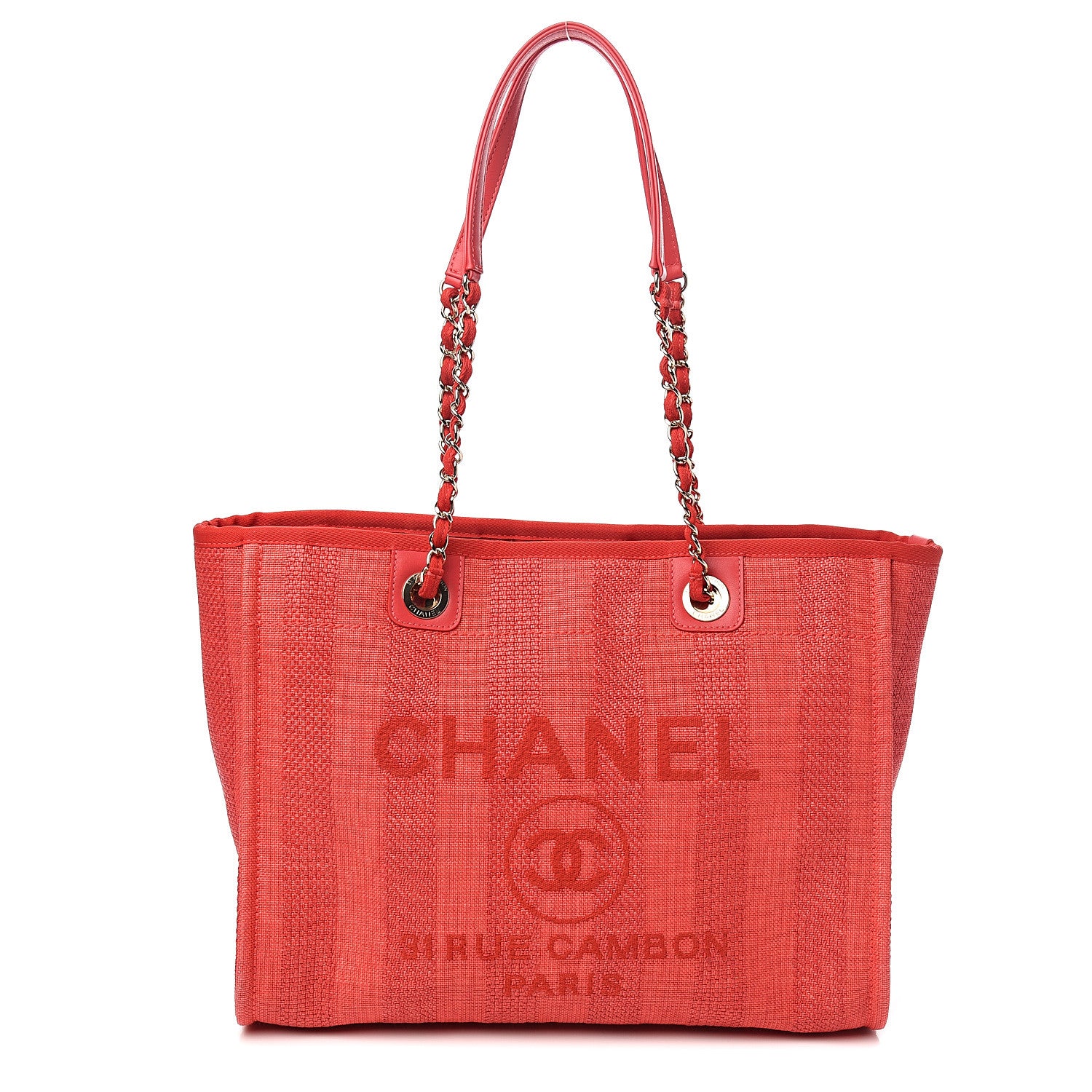 Chanel Mixed Fibers Striped Small Deauville Tote Red 1 of 9