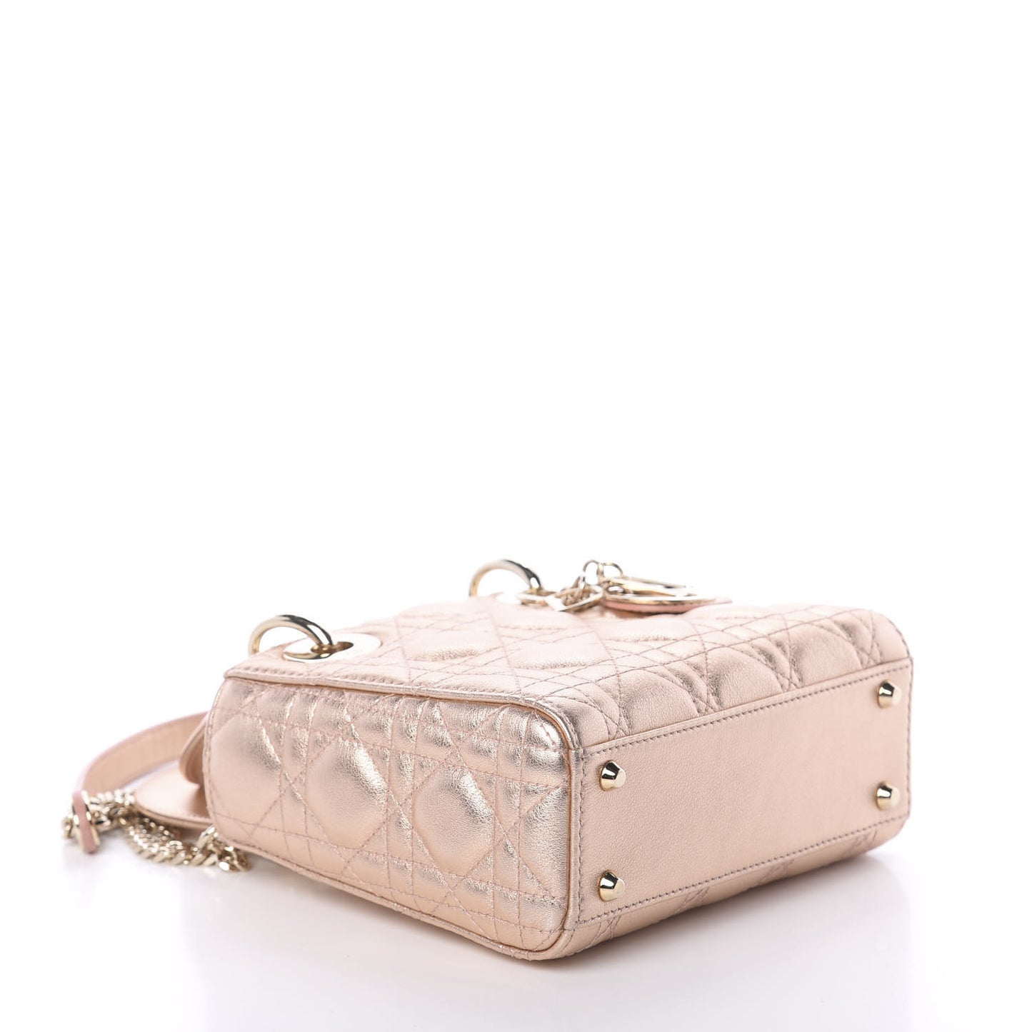 Lambskin Cannage Mini Lady Dior Metallic Champagne